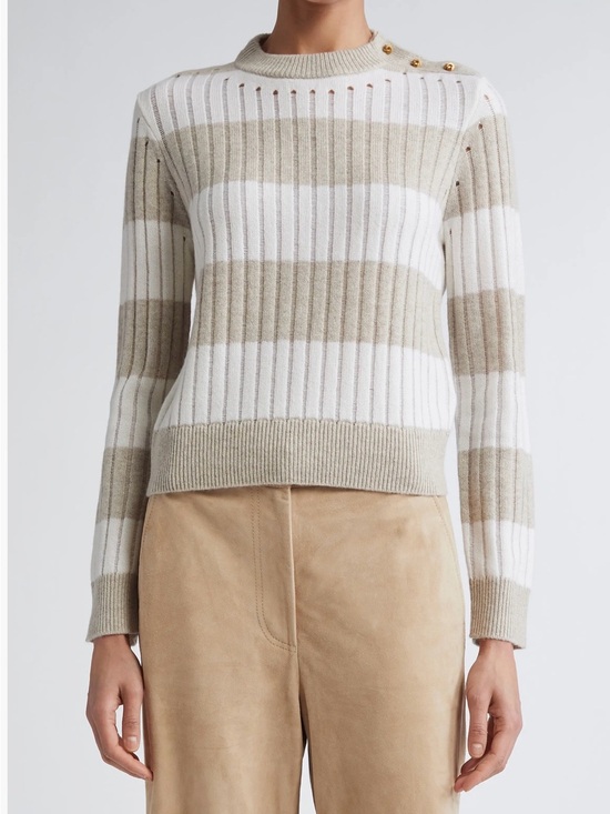 MaxMara Sweaters - Max Mara Alfeo Striped Rib Wool Cashmere Cropped Sweater Gold Buttons Small